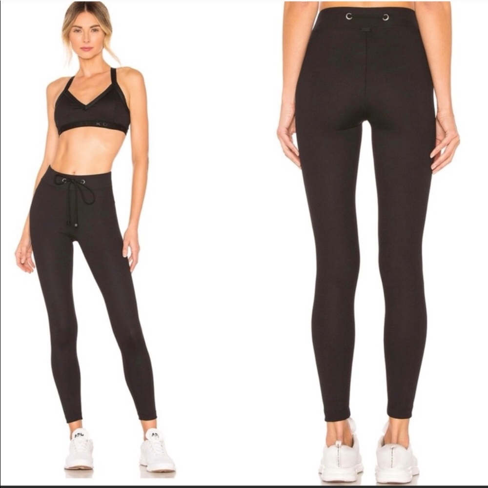 Koral Black High Rise Duke Ribbed Leggings Tie
